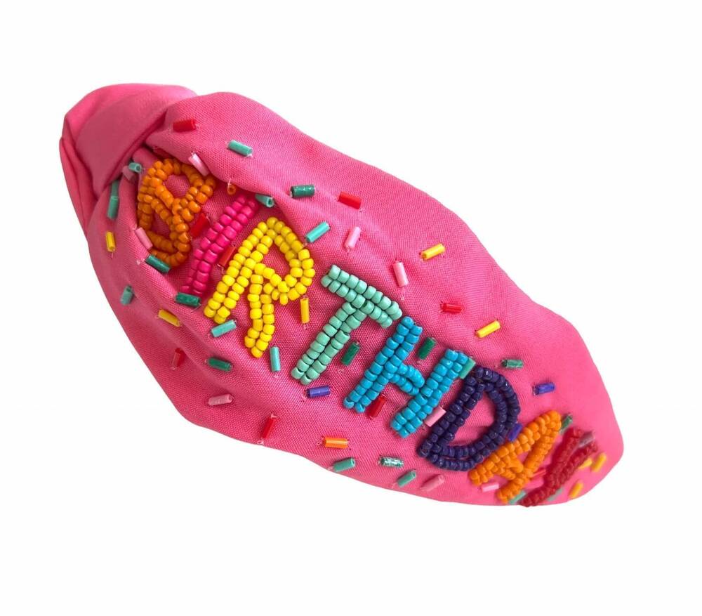 NEW MAVI BANDZ girl's happy birthday girl spring knot headband in pink